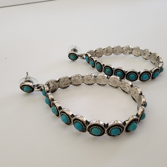 NEW Bohemian Turquoise Stone Antique Teardrop Oval Dangle Earrings - Picture 4 of 9